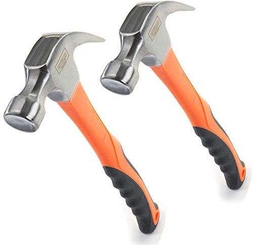 Edward Tools 16 oz Claw Hammer with Fiberglass Handle (Pack of 2) - All Purpose Hammer with Forged Hardened Steel Head - Ergo Shock Absorbing Rubber Grip