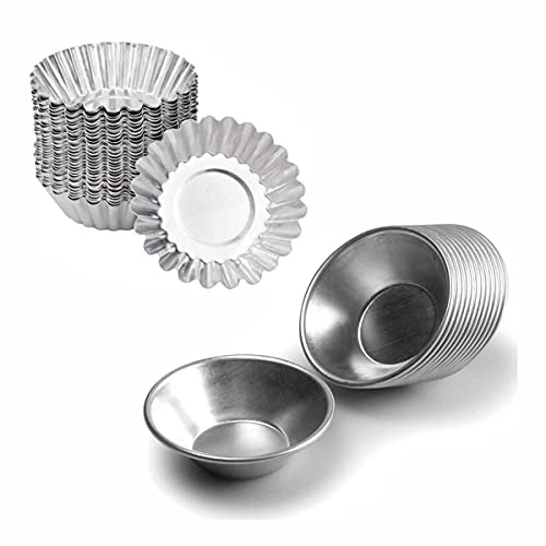 FRIGIIRE Egg Tart Molds Reusable, Non-Stick Mini Tart Pan Pie Tins Cupcake Cake Baking Cups,Aluminium/30 Pieces