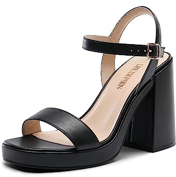 DREAM PAIRS Heels for Women Block Chunky Platform High Heels Open Toe Fashion Wedding Party Evening Prom Dance Ankle Strap Dress Pump Sandals Shoes,Size 8,Black-QH,SDHS2222W-NEW