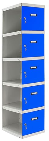 Simon Rack Taquillas Vestuario Metalicas, 5 Puerta, Incluye Llave, 1800x300x500 mm, MÓDULO Adicional, Gris/Azul - Simonlocker