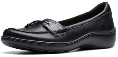 Clarks Mocasines Cora Haley para Mujer, Cuero Negro, 9.5
