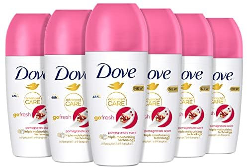 Dove Advanced Care Go Fresh Pomegranate Scent Anti-perspirant Deodorant pack of 6 with Triple Moisturising technology roll-on for 48 hours of protection 50 ml