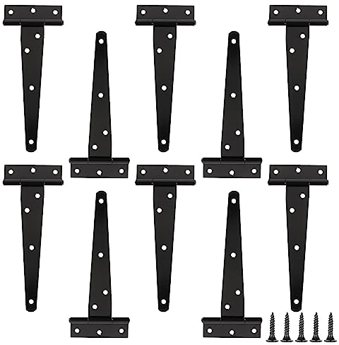 GOYADA 10 Pcs Charnières en T 6 Pouces, Charniere Porte Lourde en T, Charnières de Portes en T avec 70 Vis, Charnière Porte Robuste pour Portes, Fenêtres Clôture, Abris de Jardin, Antirouille
