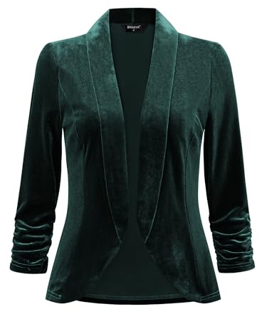 Allegra K Christmas Velvet Jackets for Women's 3/4 Sleeve Open Front Evening Jacket Cardigan Medium Dark Green