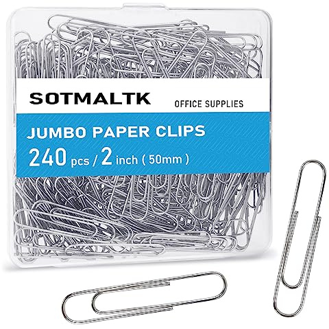 240pcs Jumbo Paper Clips, 50mm Large Silver Paper Clip, Big PaperClips for Paperwork Office School and Personal Use