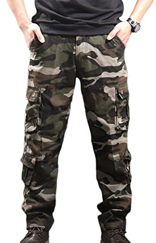 Osheoiso Pantalon Cargo pour Homme Pantalon Militaire DéContracté Coupe Pantalon Camouflage Britches Pantalon De Combat De Randonnée en Plein Air Oversized A Armée Verte XL