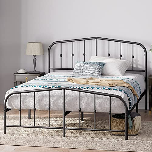 Zinus Heidi Struttura letto in metallo con testiera e pediera, 140 x 190 cm, Nero, Altezza 31 cm, Piattaforma materasso in acciaio, Facile montaggio