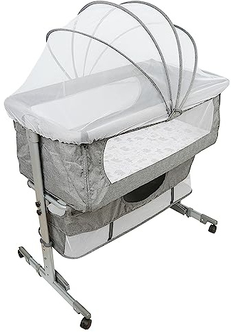 homewell Beistellbett Baby, 2 in 1 Babybett und Babywiege, Kinderbett mit Rollen, Moskitonetz, Lagerungstasche und Matratze, Höhenverstellbar Struktur aus Aluminiumlegierung (Modell 3 Grau)