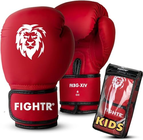 FIGHTR® Kinder Boxhandschuhe mit bestem Sitz für maximalen Schutz | Junior Jungen und Mädchen | für Boxen, MMA, Muay Thai, Kickboxen & Kampfsport 04 06 oz | inkl. Tragetasche (Rot, 06 oz)