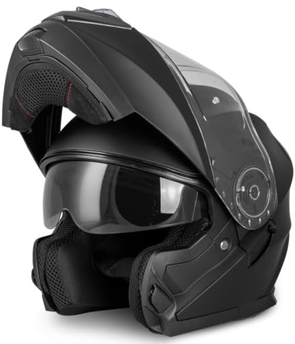 VINZ Santos Casco Modulare Moto & Scooter | Con Doppia Visiera | Certificato ECE 22.06 & PINLOCK preparato | Integrale Donna E Uomo | nelle taglie dalla XS-XXL - Nero opaco