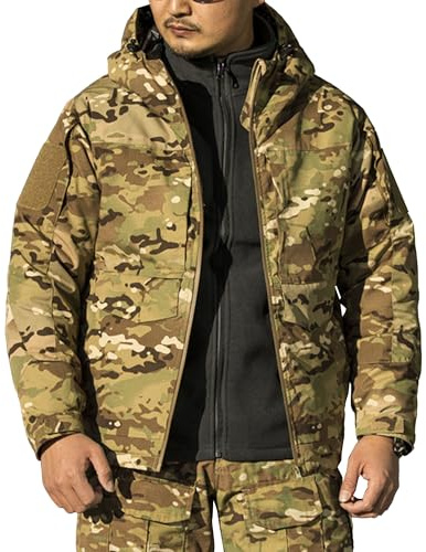 ZDJSWJ Veste à capuche camouflage pour homme Veste tactique extérieure imperméable softshell Camo manteau de randonnée extérieur léger (Camouflage 1,XL)