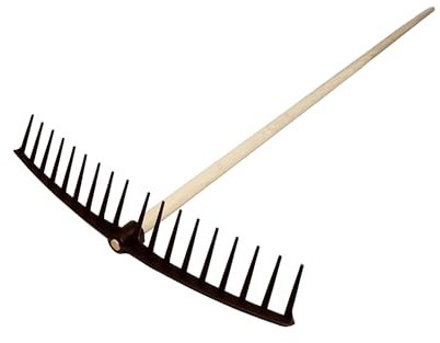 NG NICCOLAI RASTRELLI IN POLIPROPILENE PP CURVI O DRITTI VARIE DENTATURE CON O SENZA MANICO IN LEGNO (H.150 CM) MADE IN ITALY (MARRONE DRITTO 18 DENTI (CM.57) CON MANICO (CM.150))