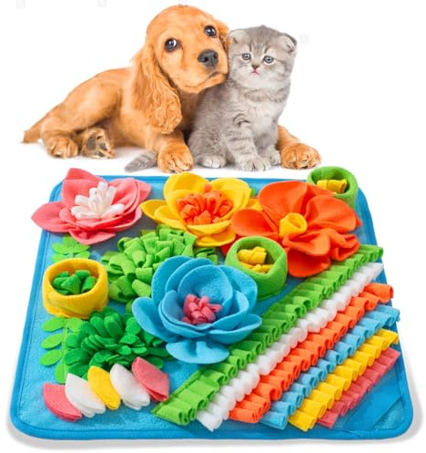 HurLuksi Snuffle Mat for Dogs, Pet Treats Feeding Mat for Stress Relief and Training, Intelligence Puppy Snuffle Game Encourages Natural Foraging Skills and Slow Eating (Blue, One Size)