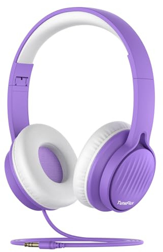 TuneFlux Kids Headphones with Cord for School, 85dB, 3.5mm Jack, Purple