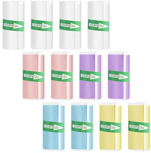 12 Rollen Thermopapier Selbstklebend, 5 Farbige Mini Drucker Aufklebe, 57 X 25mm Thermodrucker Papier für Kinder Sofortbildkameras und Mobiler Fotodrucker, Thermorollen für Fotos, Notizen