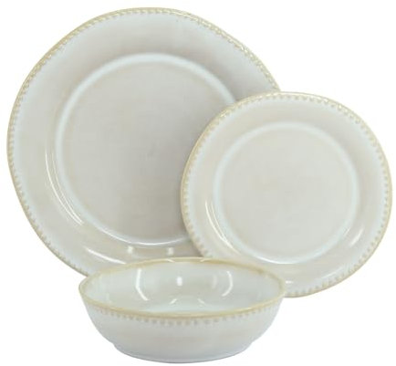 WeHome - Vajilla para 6 personas, juego de 18 piezas, de cerámica, modelo Rita, modernos 3 tamaños, lavable en lavavajillas, compatible con microondas (beige)