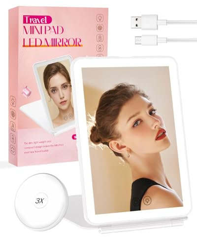 Coyonce Travel Mirror, Rechargeable Makeup Mirrors with 72 Led Lights, 3 Color & Dimmable Vanity Mirror, Portable Led Mirror, 1200mAh Battery, for Women, Wife, Mum(White)