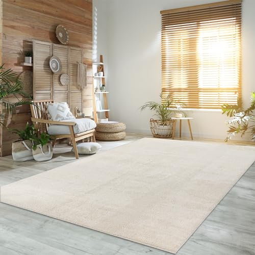 Paco Home Tappeto Moderno e Morbido per Soggiorno a Pelo Corto Lavabile Fluffy Uni Effetto Pelliccia Senza Tempo Elegante Antiscivolo Facile da Pulire, Dimensione:160x220 cm, Colore:Crema 4