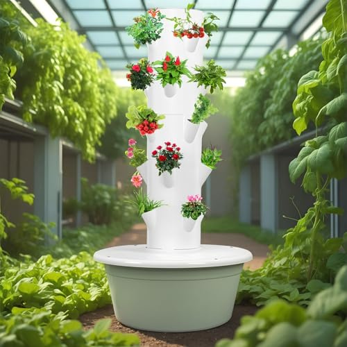 Wilitto Torre hidropónica, sistema de cultivo hidropónico, torre aeropónica, torre vertical de jardín, sistema de cultivo hidropónico de interior para macetas de frutas y verduras, 20 plantas de 5