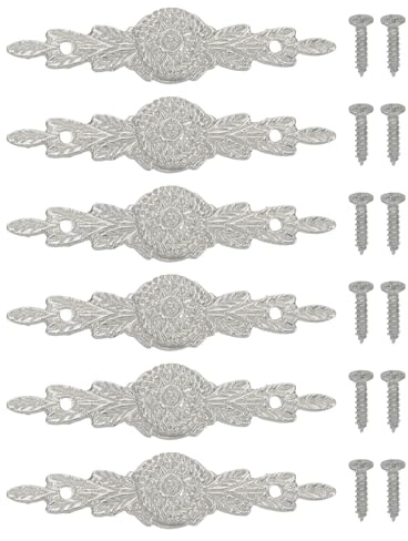 PATIKIL Tirador Flor Europeo 2.52x0.55, 6 Piezas de Tiradores para Cajones con Tornillos para Armario Caja de Madera Alacena Tocador Muebles Herrajes, Tonos Plateados