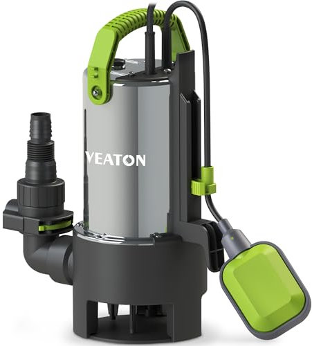 VEATON Portable Submersible Pump 1100W 20000 L/H, Stainless Steel Dirty Water Pump Automatic/Manual Operation by Float Switch, Water Transfer Drainage Pump for Basement Pond Garden Pool Hot Tub