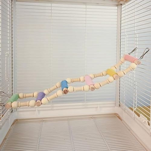 Nopikku Scala per uccelli a 6 gradini per pappagalli di piccole e medie dimensioni, corda di cotone colorata e pioli in legno per gabbia per uccelli (gancio, 40 x 11,9 cm)
