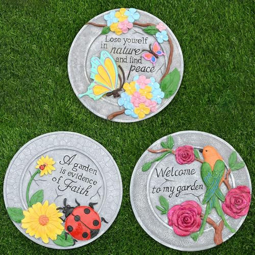 SBJKLYRN Pietra calpestabile da Giardino， Pavimentazioni Decorative Vivaci for vialetti da Giardino, graziose Pietre Decorative for Giardini, Cortili e Cortili, Set da 3