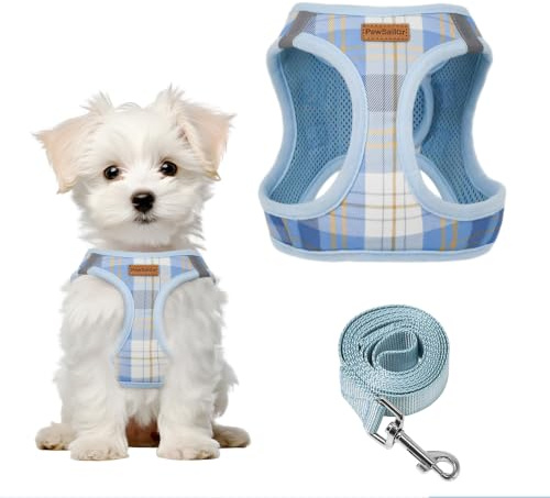 PawSailor Step-in Harnais pour Très Petit Chien Anti-Traction Tissu Doux à Carreaux Réfléchissant avec Boucle de Sécurité et Rembourrage Confort Harnais pour Chiot, Chats, Chihuahuas, Bleu XXS
