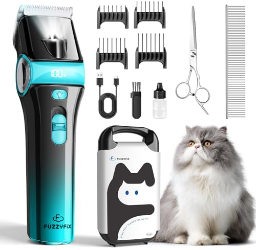 FuzzyFix Cat Clippers for Grooming with 5-in-1 Blade, Cat Grooming Kit Cordless Rechargeable Hair Trimmer Detachable Stainless Steel Blade Pet Shaver for Small Kitty Paw Face Head Body