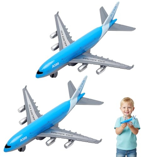 SORAYUXI 2 Stück Airbus A380 Flugzeug Spielzeug Airplane Modelle Flugzeugs Modelle A380 Flugzeug-Spielzeug mit Rückzugfunktion, Kindergeburtstag Geschenke (14 cm)
