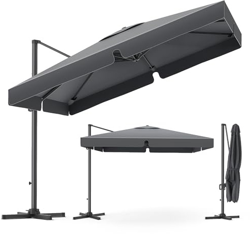 YEAUPE PRO Ombrellone 300 x 300 cm, Girevole a 360°, ombrellone da Giardino con Tende Laterali, con Protezione Solare UV50+, per Giardino e terrazza, Grigio., 30 x 30 DM