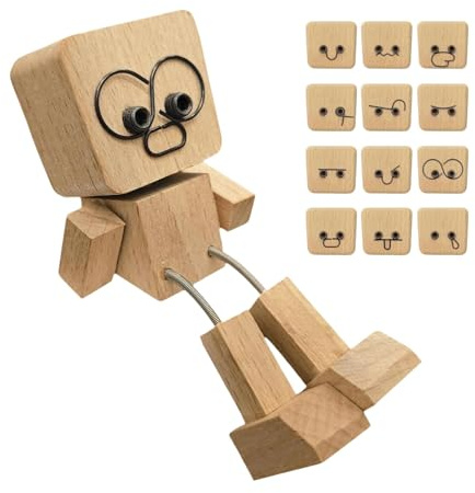 VIDSTW Shaking Wooden Man Figurine en Bois Qui Vacille Livré avec 12 Motifs Petit Bonhomme en Bois Qui Bouge Cadeau Créatif Wooden Man Figurine pour Décoration Tableau Bord Voiture Décoration Bureau