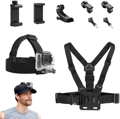 Dexpally Juego de 9 Pechera para Grabar con el Movil Soporte Movil Pecho Arnés de Pecho Soporte de Pecho Arnés de Cabeza para Action CAM, GoPro Hero dji Osmo y Smartphone