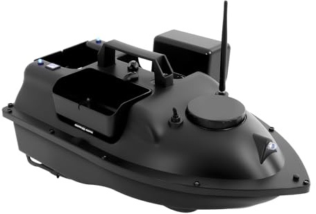 ACLICE Barca di alimentazione con GPS, portata 500 m, 3 scomparti, con luce notturna a LED, capacità di carico di 2 kg, in ABS, per la pesca, nero