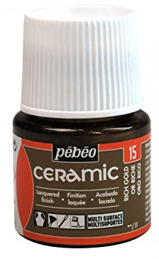 Pebeo Ceramic, Enamel Effect Paint - High Gloss Paints, Opaque, Oil-Based Color, 45 ml Bottle, Rich Gold,025-015, 1.5 Fl Oz (Pack of 1)