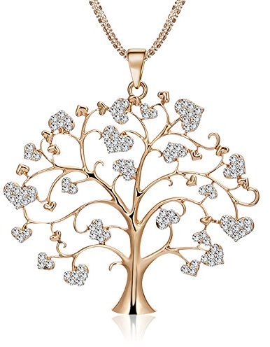 Ouran Collar con colgante de árbol de la vida para mujer, collar de oro y plata, collar de cadena larga para niñas, amistad, Cristal Cobre y aleación Cristal, Circonia cúbica