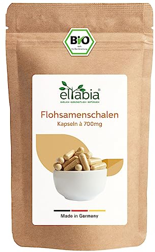 Bio Flohsamenschalen Kapseln 200 Stück | 99% Reinheit Flohsamen Schalen | Premium Rohkost Qualität aus Indien | Vegan