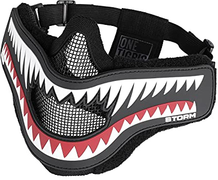 OneTigris X Storm Airsoft Mask Foldable Mesh Mask with Removable Shark Jaw Morale Patch, White