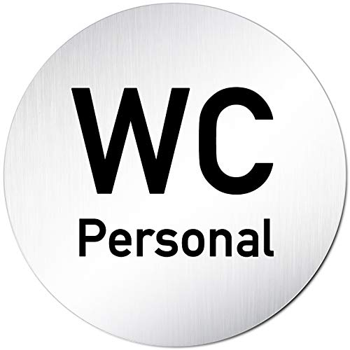 Kinekt3d Leitsysteme XXL Türschild • Ø 100 mm rund • Schild Personal + WC • aus veredeltem Aluminium Vollmaterial • geschliffene Edelstahloptik • 100% Made in Germany