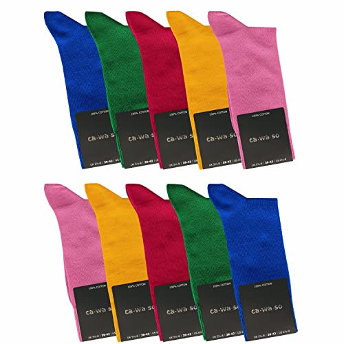 ca·wa·so Chaussettes 100% coton pour hommes - Chaussettes sans couture en pur coton | 10 paires | Fil doublement tricoté pour une longue durée de vie (Coloré, 39-42)