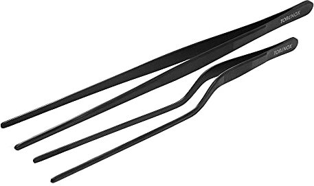 Torenox kökspincett 25 cm rak och 20 cm offset – kulinariska precisionstänger professionellt kök lång pincett set med 2 st – grill, plätering, multianvändning, svart, 20 cm (8 tum-10 tum) (TOR150)