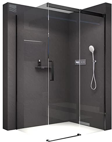BERNSTEIN® Duschkabine mit Schiebetür Eckdusche DX906 FLEX Schwarz matt- Dusche Schiebetür x Breite: 140x70cm Duschglas aus 8mm ESG Klarglas mit NANO-Beschichtung