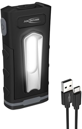 ANSMANN Lampada da ispezione per officina ricaricabile 10 W SMD LED fino a 500 lumen, con stazione di ricarica, ideale per l'uso professionale in officina, cantiere, industria, ispezione