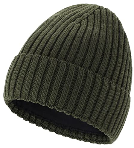 Connectyle Men's Basic Warm Winter Knit Hats Stretchy Fleece Lined Cuffed Beanie Watch Hat Army Green