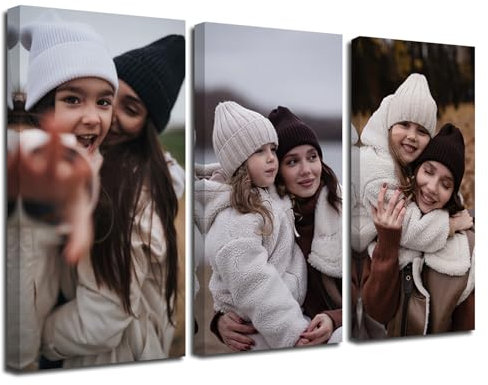 LZIMU Custom Picture Canvas Prints with Your Photos 3 Piece Wall Art Personalised Family Portrait Poster Home Decor Customised Gifts (Framed, 8x16x3)