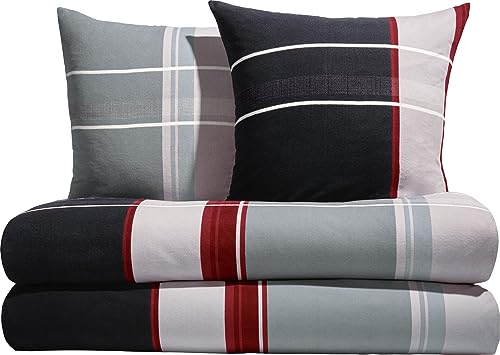 Erwin Müller Bettwäsche Sparpaket 4-teilig Feinbiber rot-anthrazit-Silber Größe 2X 135x200 cm + 2X 80x80 cm