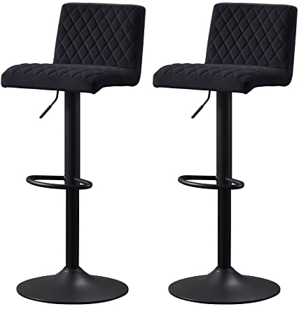 JaHECOME Samt Barhocker 2er Set Barstuhl Bistrohocker mit Rückenlehne, gepolsterter Sitzfläche höhenverstellbar 360° drehbar für Bar, Küche, Bistro, Counter, Esszimmer und Café (2, Schwarz)