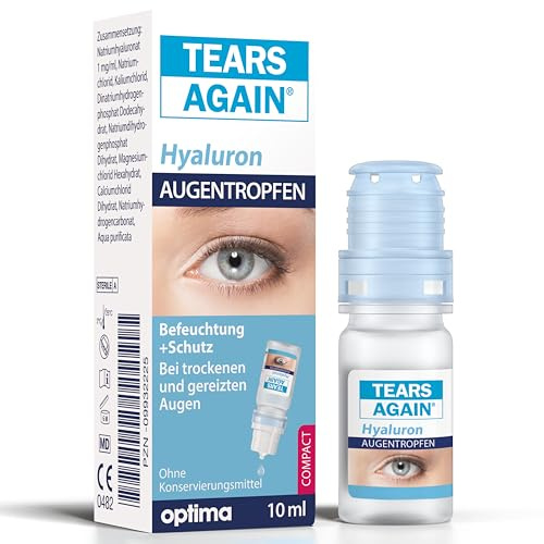 TEARS AGAIN Augentropfen gegen trockene Augen, Hyaluron 0,1% die Hilfe bei trockenen Augen, geröteten, gereizten oder juckenden Augen, 10 ml, ohne Konservierungsstoffe