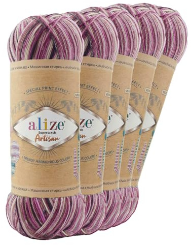 5 x 100g Sockenwolle Alize Superwash Artisan 75% Wolle Strickwolle Häkelgarn Farbwahl