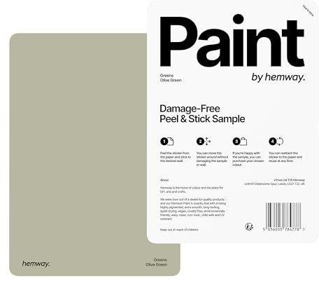 Hemway Olive Green Peel & Stick Sample Chalk Paint | A5 Accurate Colour Swatch, Mess-Free Alternative to Paint Tester Pots, Easy To Use, Eco-friendly, for Interior Furniture & Walls